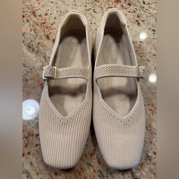 Vivaia Mary Jane Buckle Mesh Light Brown Ballet Flats Women’s Size 38 NEW No Box - Picture 3 of 14